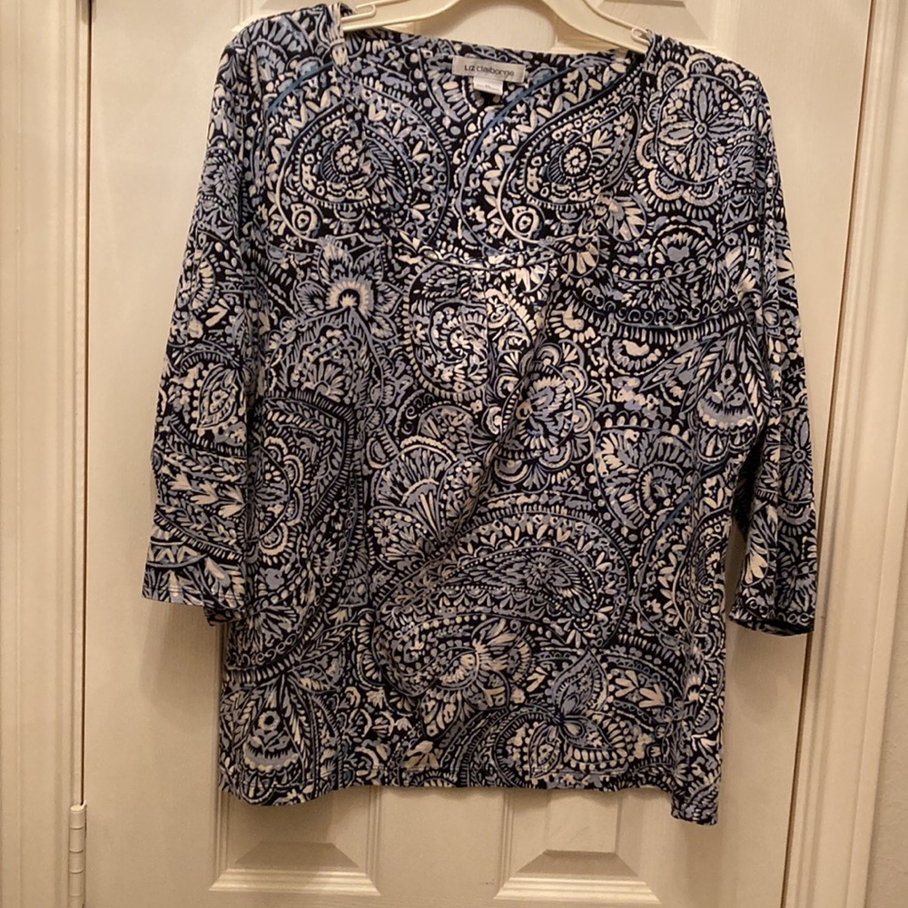 Liz Claiborne navy and White blouse